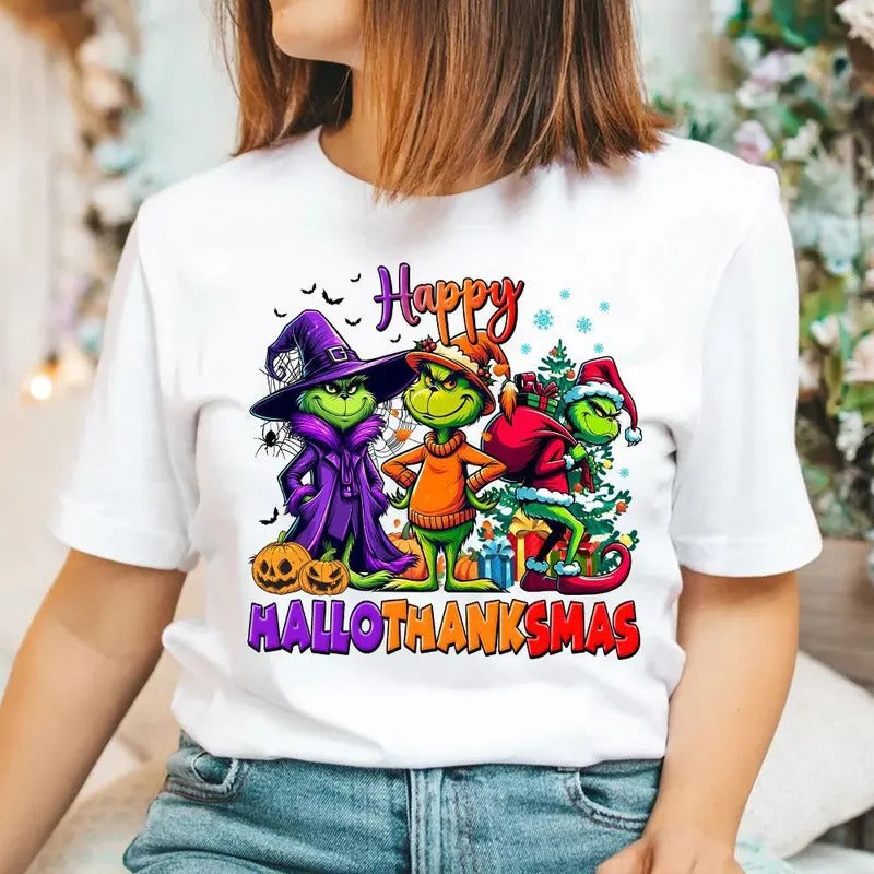 Happy Hallothanksmas Shirt, Halloween Shirt, Thanksgiving Shirt, Trendy Christmas Gift Hoodie, Sweatshirt | HypeDripTees.com
