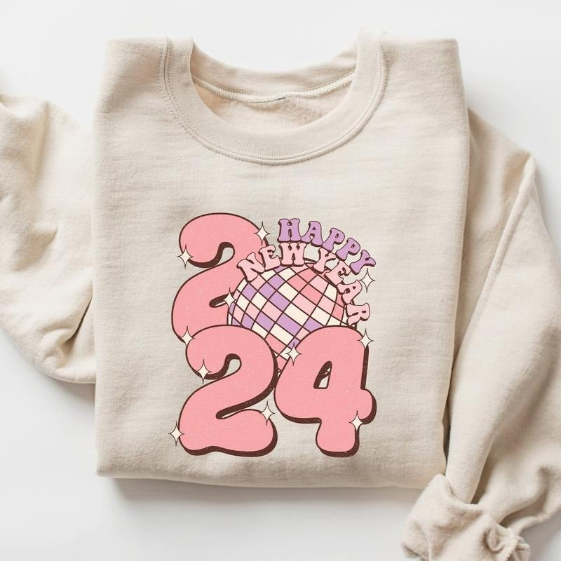 Happy New Year 2024 Sweatshirt - Retro Christmas Sweatshirt For Women T-Shirts, Hoodie | HypeDripTees.com
