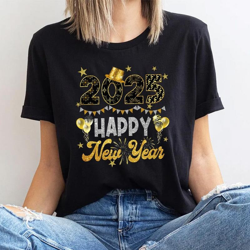 Happy New Year Party 2025 Graphic Tee Pure Cotton Casual Street Style Crew Neck Short Sleeve T-Shirt Tops Trendy For...