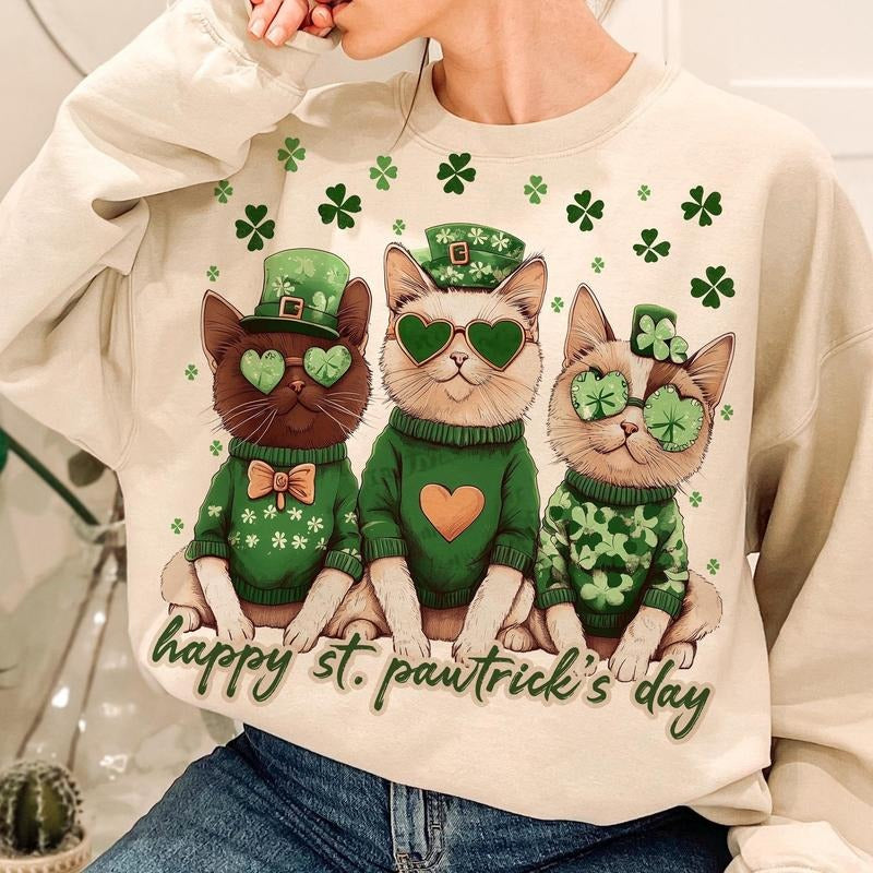 Happy St Pawtrick's Day Sweatshirt, St Pawtrick's Cats Sweatshirt, Funny St Patrick's Sweatshirt, St Patrick's Day...