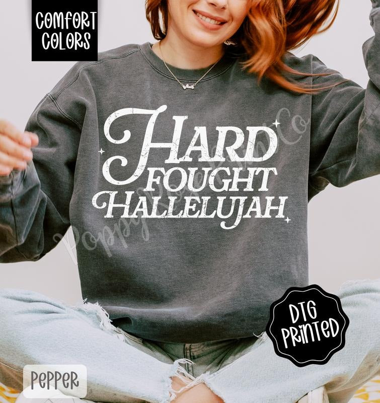 Hard Fought Hallelujah Comfort Colors Sweatshirt, Cute Religious Sweater, Women's Christian Crewneck, Gift for Her...