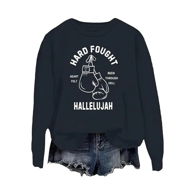 Hard Fought Hallelujah Sweatshirt, Hard Fought Hallelujah Praise Jesus Shirt Casual Street Style Fleece Fabric Crewneck...