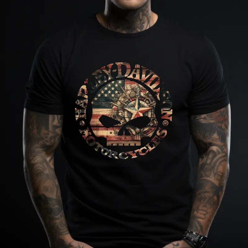 Harley Skull American Flag USA T-Shirt Harley Shirt Harley Skull Unisex T Shirt Made in USA Hoodie, Sweatshirt