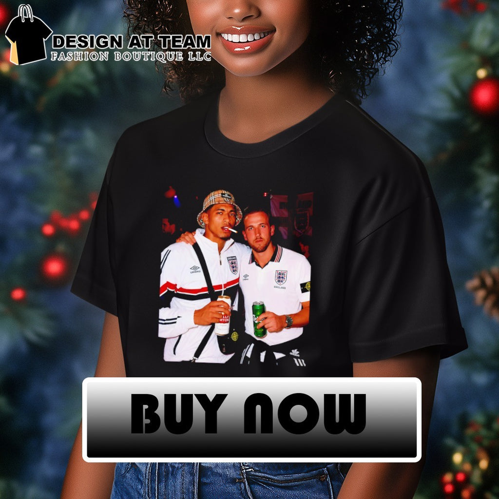 Harry Kane and Jude Bellingham smoking and beer Step Bros style World Cup 2026 shirt