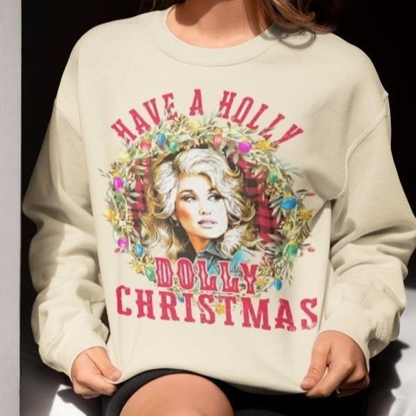 Have A Holly Dolly Christmas, Women Holiday Sweater, Cowgirl Christmas, Western Christmas Sweatshirt, Most Wonderful Time...