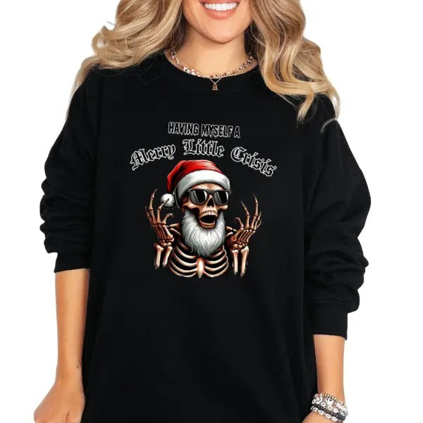 'Having Myself Merry Little Crisis' Streetwear Grunge Retro Casual Comfort Skulls T-Shirts, Hoodie, Sweatshirt