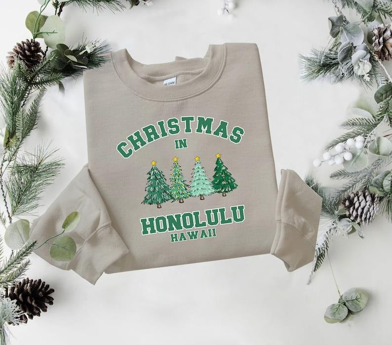 Hawaii Christmas Sweatshirt, Honolulu Sweater, State Shirt, Personalized City Name Shirt, Christmas Trip Sweatshirt,...