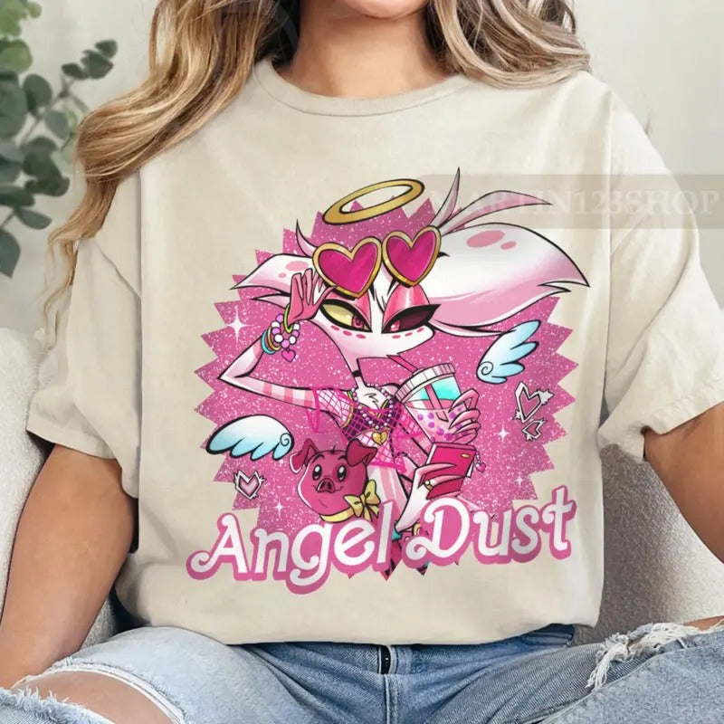 Hazbin Hotel Angel Dust And Fat Nugget Cute T-Shirt, Hazbin Hotel Characters T-Shirt, Helluva Boss Sweaters Hoodie,...