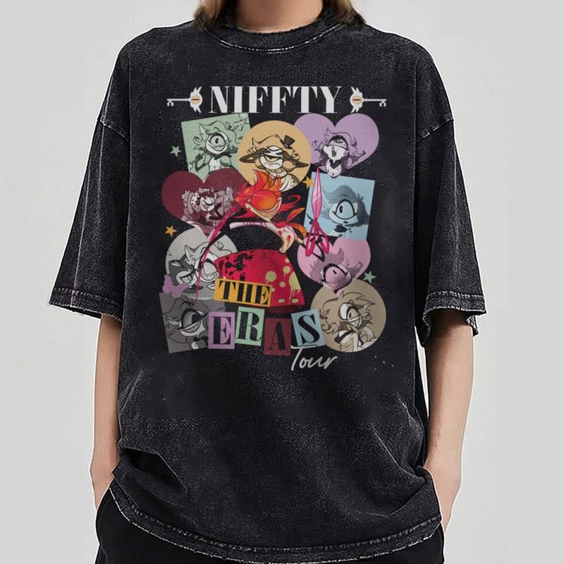 Hazbin Hotel Niffty Eras Tour T-Shirt, Hazbin Hotel Characters T-Shirt, Hazbin Hotel Cartoon T-Shirt, Helluva Boss Tee...