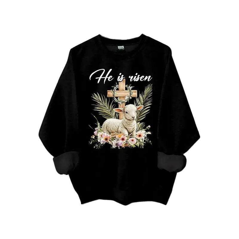 He Is Risen Sweatshirt Easter Cross Funny Sweatshirt Casual Style Fleece Crewneck Pullover Sweatshirt Tops for Women for...
