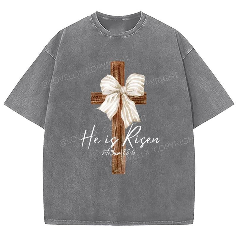 He Is Risen Washed T-Shirt, Christian Jesus  t shirts, Vintage 90s Graphic Tee Gift Cotton Top Womenswear Bottom Hoodie,...