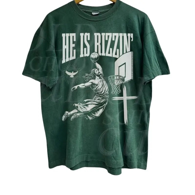 He Is Rizzin' Vintage 90s Shirt, Christian Easter Shirt, Easter Gift, Jesus Playing Basketball, gift for him, gift for...
