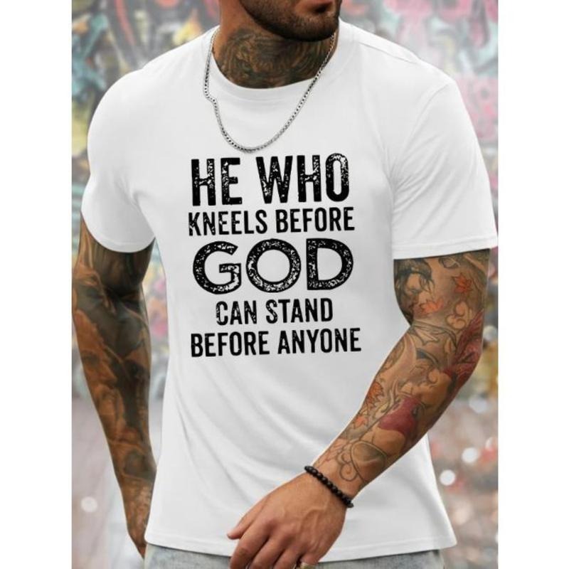 He Who God Graphic Men's Short Sleeve T-shirt, Comfy Stretchy Trendy Tees For Summer, Casual Daily Style Fashion Clothing...