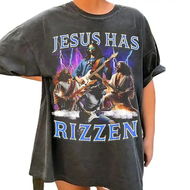 He is Rizz.in Jes.us Rocks on Electric Guitar Jes.us Has Rizz.en Shirt, Funny El Hoodie, Sweatshirt | HypeDripTees.com