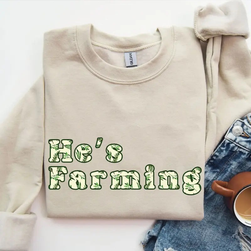 He's Farming Watercolor Tropical Pattern Unisex Crewneck Sweatshirt, Farm Shirt Hoodie | HypeDripTees.com