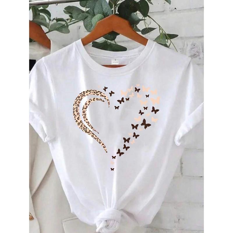 Heart - Shaped T - Shirt with Leopard Print Curve and Butterfly Flock Design Hoodie, Sweatshirt | HypeDripTees.com