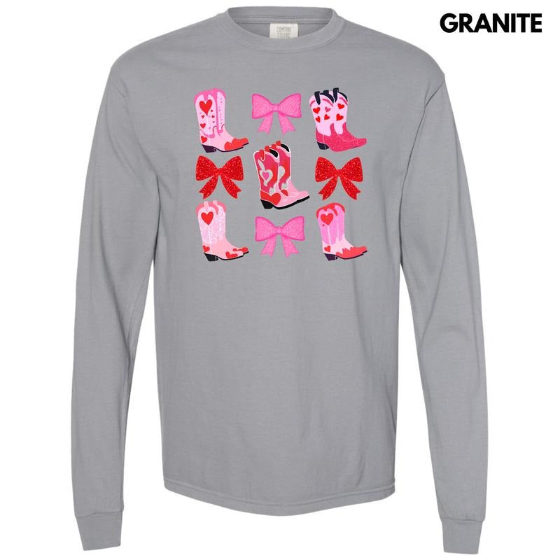 Heart Boot Bow Collage Long Sleeve Comfort Colors T-Shirt 'NLB' Hoodie, Sweatshirt | HypeDripTees.com