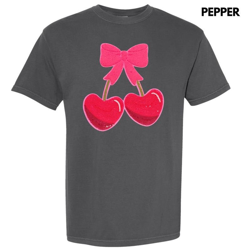 Heart Cherries Sequin Patch Comfort Colors T-Shirt Hoodie, Sweatshirt | HypeDripTees.com
