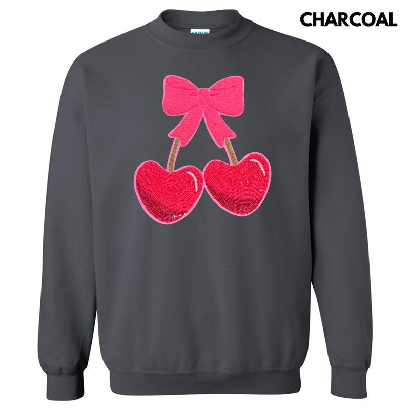 Heart Cherries Sequin Patch Sweatshirt T-Shirts, Hoodie | HypeDripTees.com