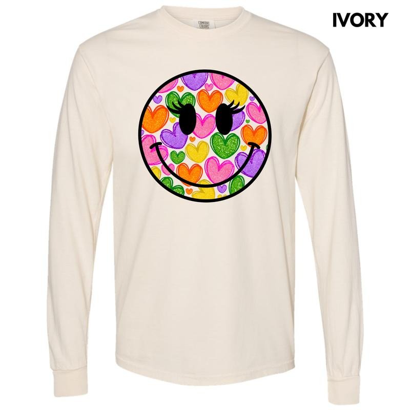 Heart Filled Happy Face Long Sleeve Comfort Colors T-Shirt 'NLB' Hoodie, Sweatshirt | HypeDripTees.com