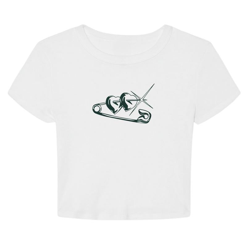 Heart Pin Y2K Cropped Graphic Summer T-Shirt Hoodie, Sweatshirt | HypeDripTees.com