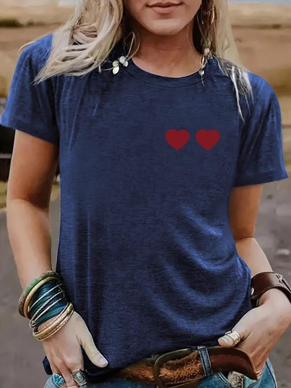 Heart Print Vintage Style Casual Summer T-Shirt for Women, Comfortable Breathable Fitted Short Sleeve Top S-Xxl Hoodie,...