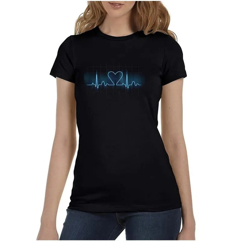 Heart Signal Love Valentines Women's Missy T-Shirt Casual Comfort Cotton Crewneck Tee Top Hoodie, Sweatshirt