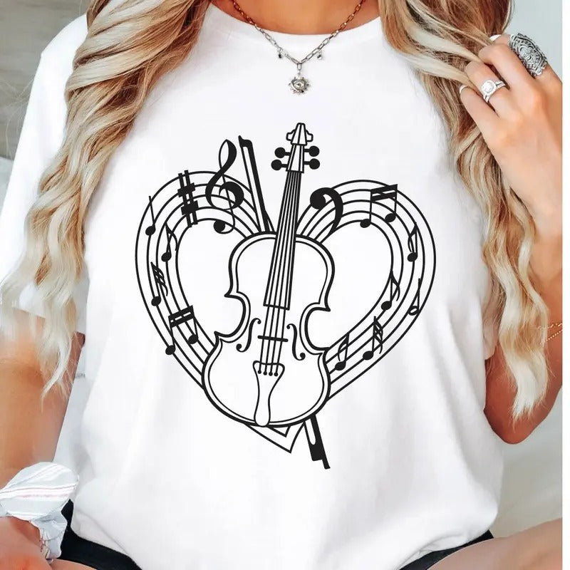 Heart Violin T-Shirt, Cute Violinist Shirt, Violin Player Gifts Tee, Classical Music Lover Tee, Musician Short Sleeve,...
