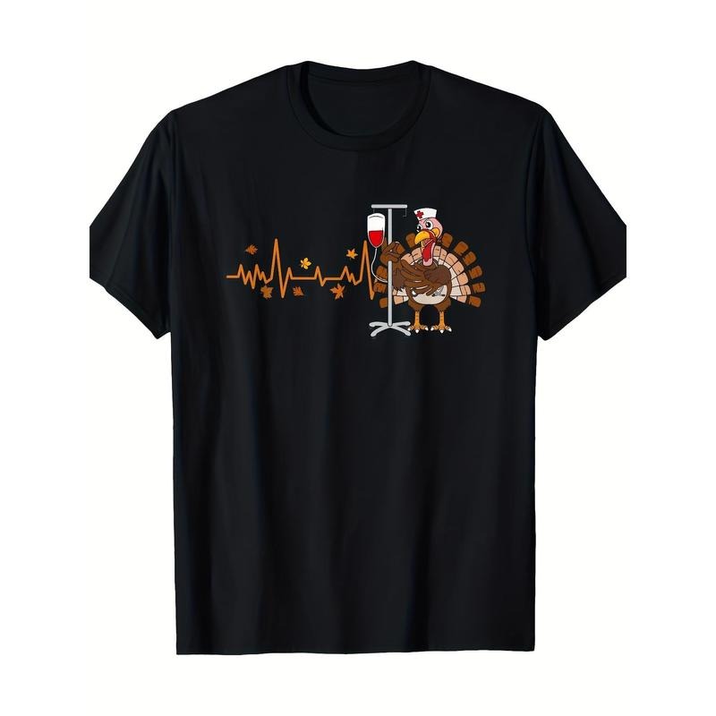 Heartbeat Turkey Nurse Thanksgiving Frosted Top Fall RN ICU ER T-shirt Comfortable, printed, stylish -100% cotton Made in...