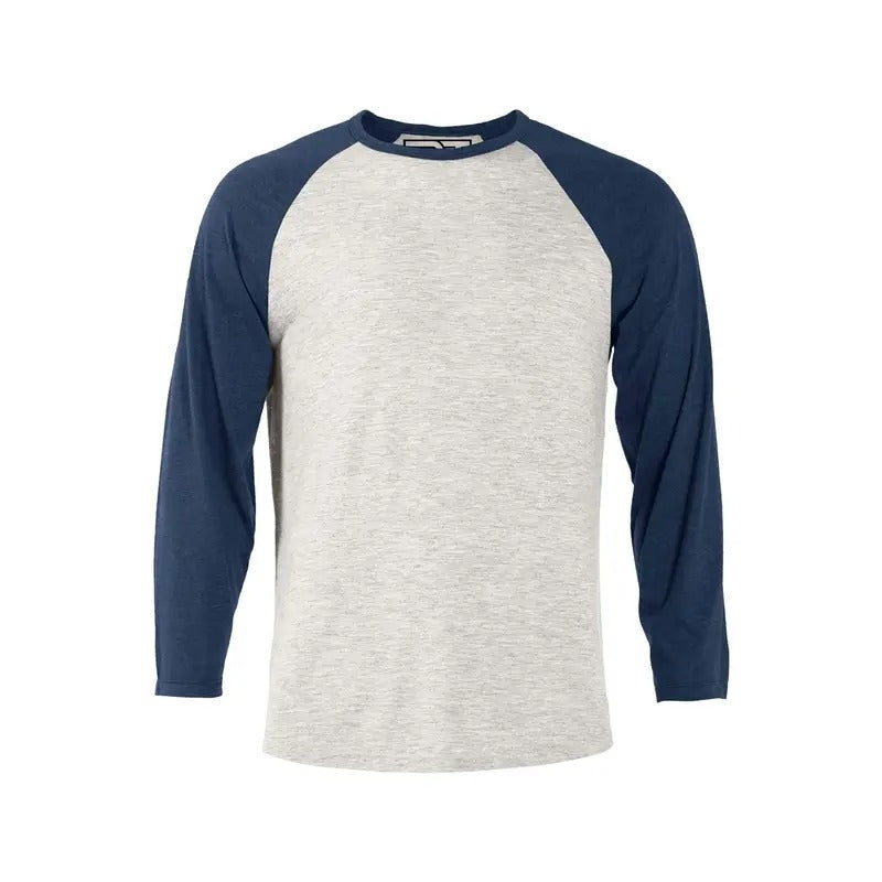 Heather Raglan T-Shirt - Oatmeal & Navy Hoodie, Sweatshirt | HypeDripTees.com