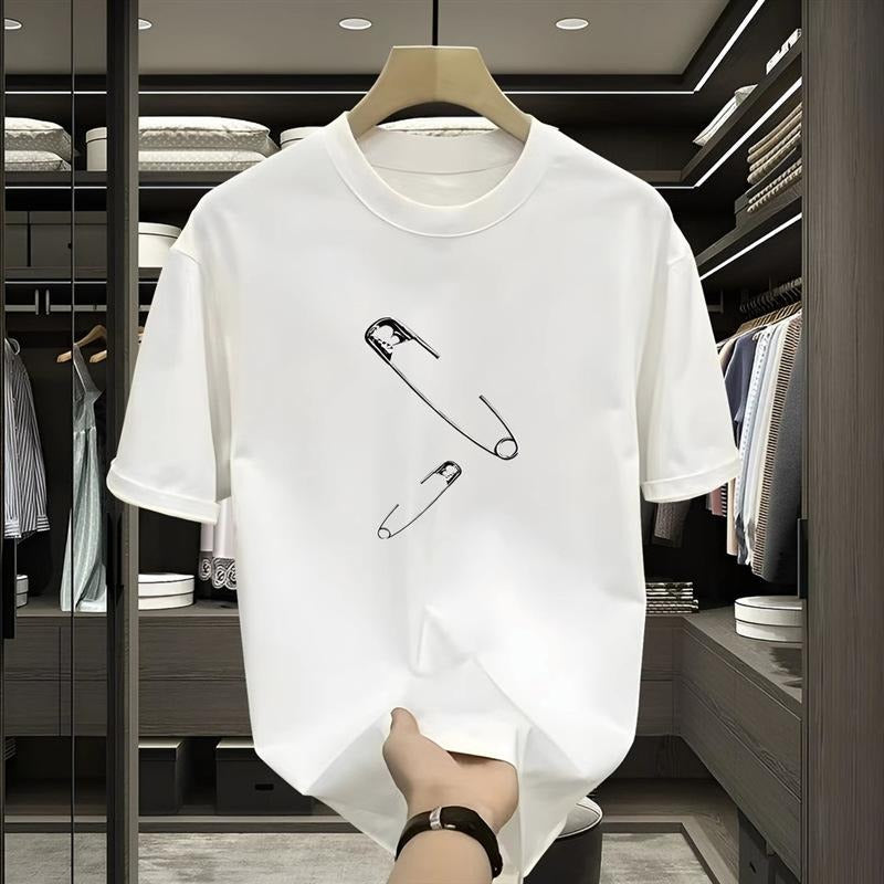 Heavy Cotton Short-Sleeved T-shirt Men's and Women's Loose Design Printed Casual All-Matching Couple's Tops Ins Hoodie,...