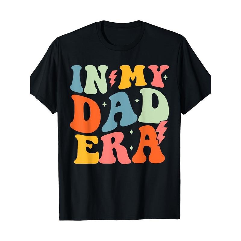Heavy Cotton T-Shirt - Retro 70s Geometric Print with "IN MY DAD ERA" Graphic, Vintage-Inspired Casual Short Sleeve...