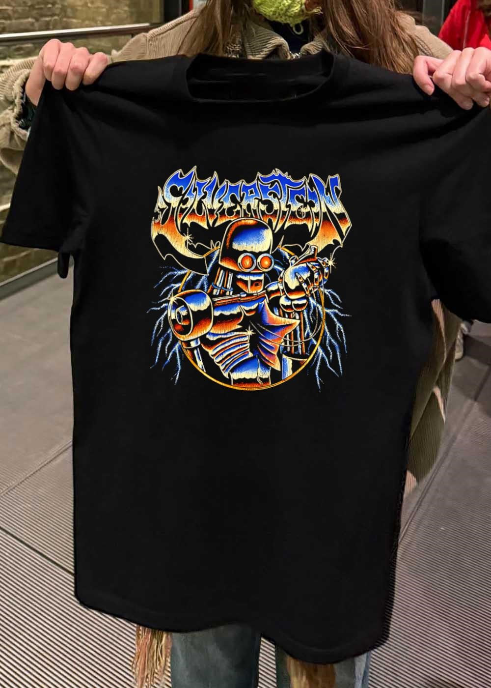 Heavy Metal Apparel Skeleton Robot Holding Heart Cyborg T-Shirt