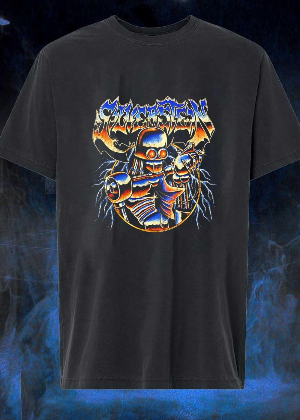 Heavy Metal Apparel Skeleton Robot Holding Heart Cyborg T-Shirt