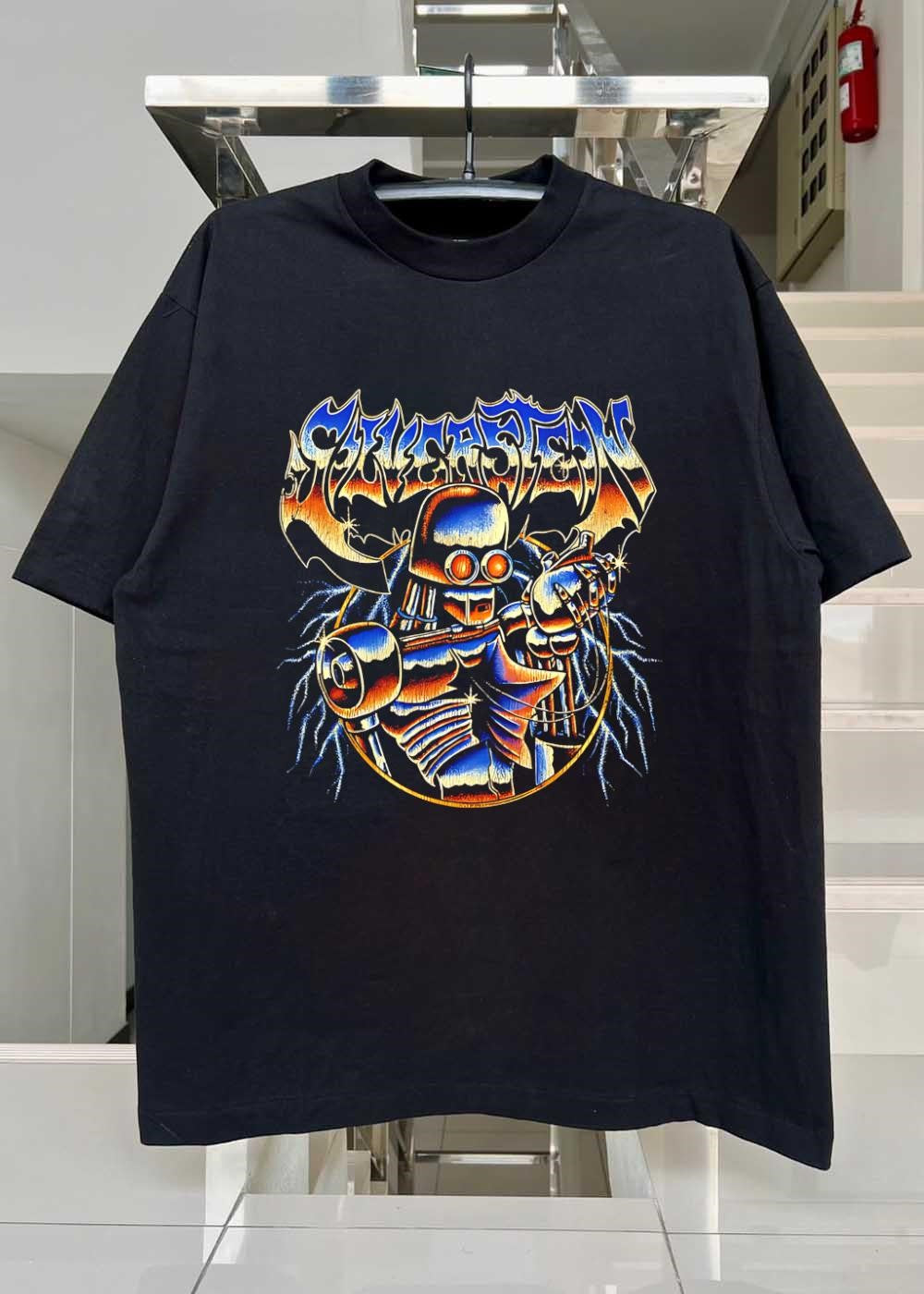 Heavy Metal Apparel Skeleton Robot Holding Heart Cyborg T-Shirt