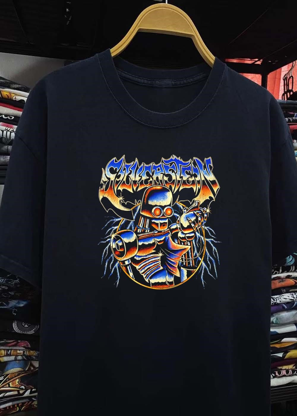Heavy Metal Apparel Skeleton Robot Holding Heart Cyborg T-Shirt