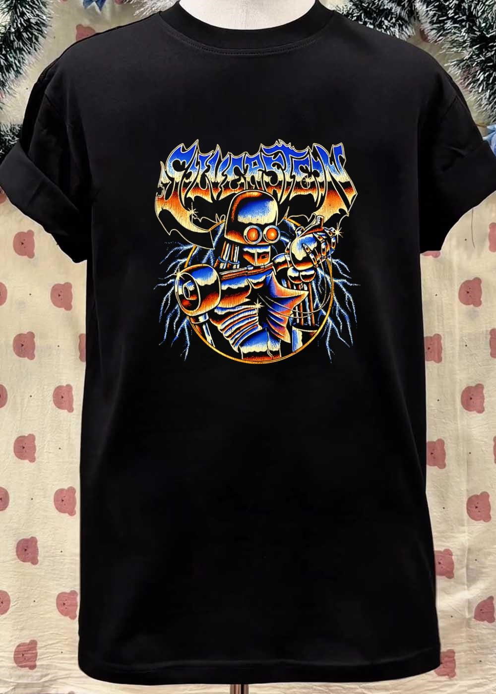 Heavy Metal Apparel Skeleton Robot Holding Heart Cyborg T-Shirt