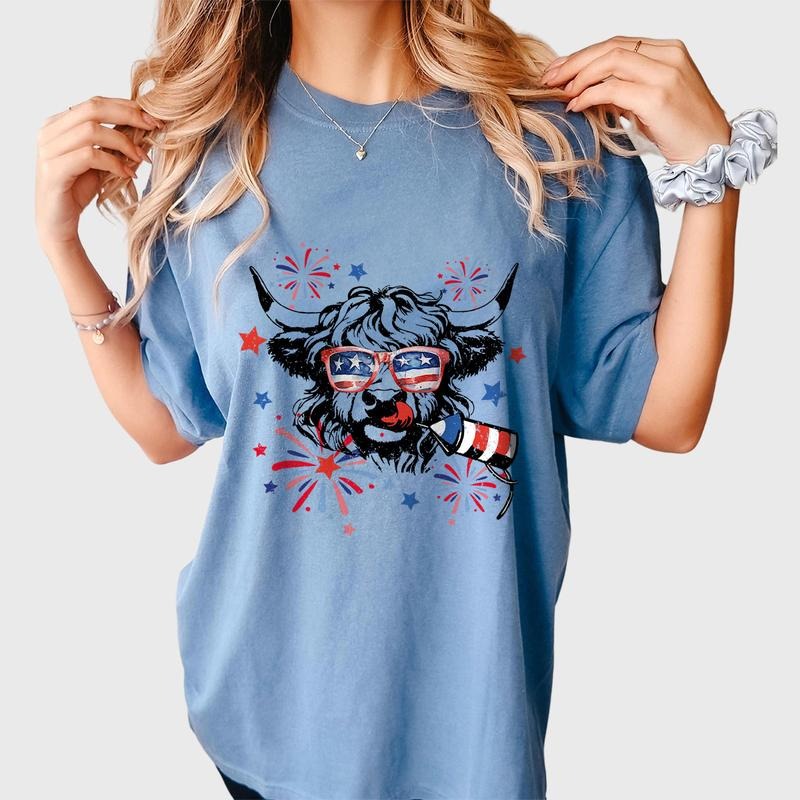 Heifer 4th Of July Shirts, Retro Fourth Of July T-shirt, Funny 4th Of July, American T-shirt, Western Cow Shirts,...