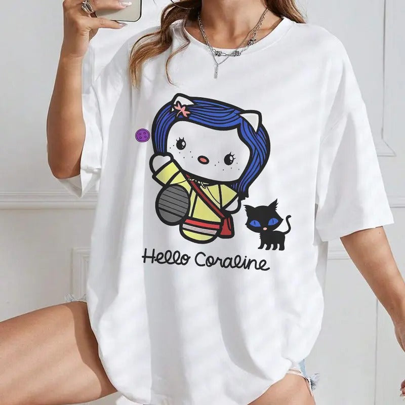 Hello Coraline T-Shirt, Spooky Sweatshirt, Hello Halloween Hoodie | HypeDripTees.com