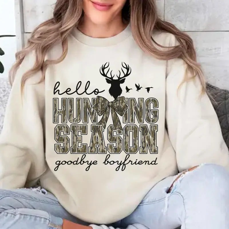 Hello Hunting Season Goodbye Boyfriend Ver 2 Sweatshirt, Social Club Camo Hunting Coquette Bow Shirt Hoodie