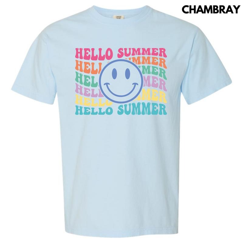 Hello Summer Happy Face Comfort Colors T-Shirt 'NLB' Hoodie, Sweatshirt | HypeDripTees.com