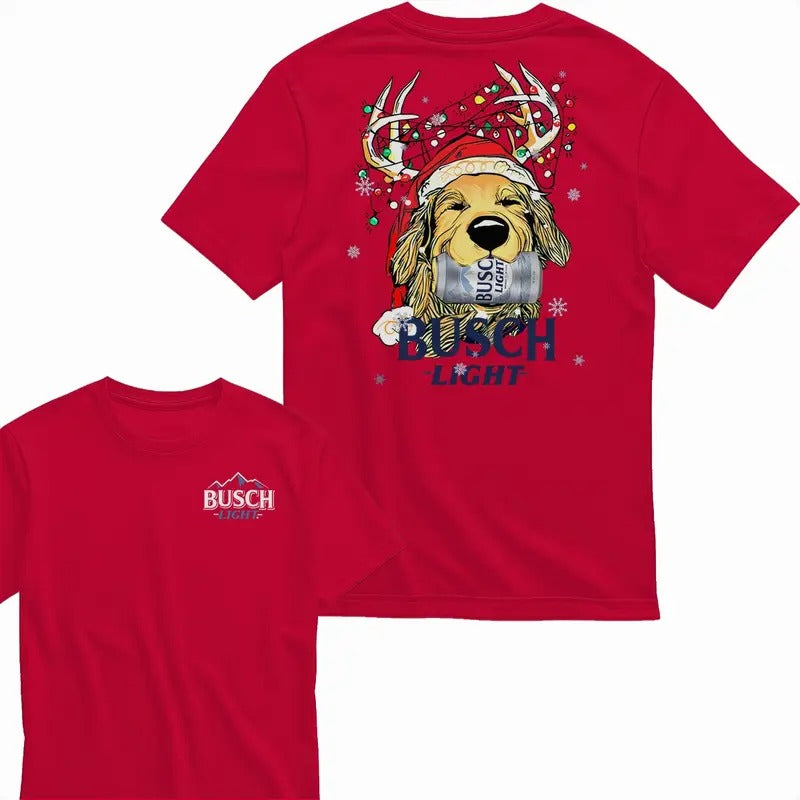 Busch Light Christmas Golden Dog 2 Sided T-shirt Unisex Style