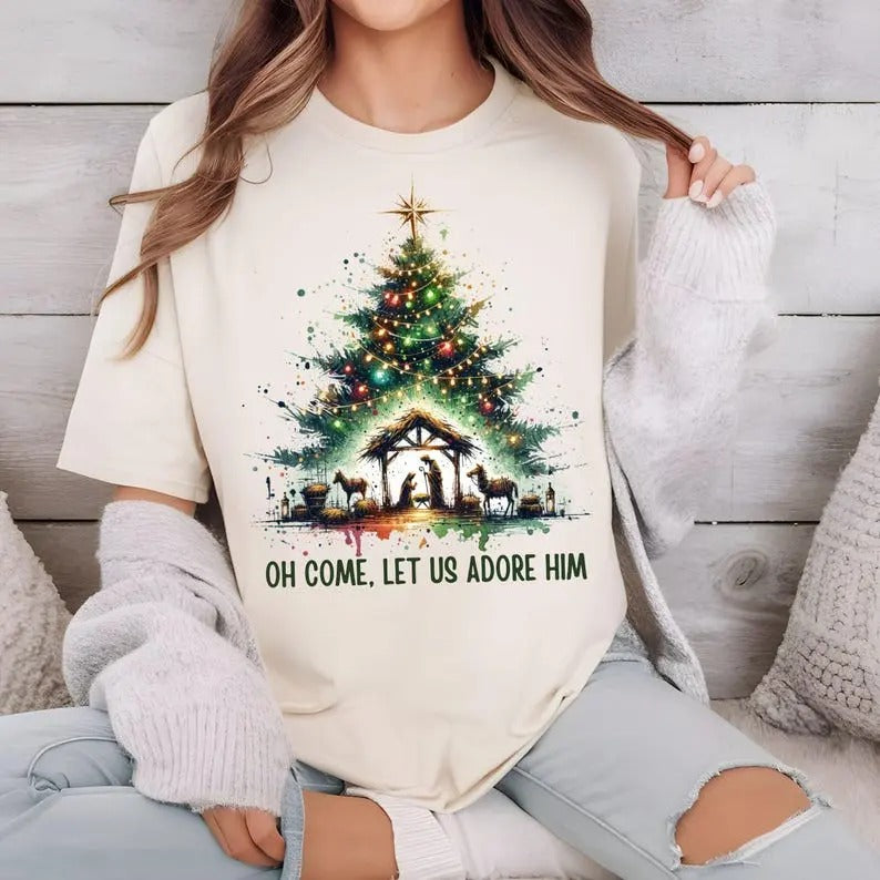 Oh Come Let Us Adore Him 100% Cotton T-shirt - Unisex Style - Gift for Him/Her Hoodie, Sweatshirt | HypeDripTees.com