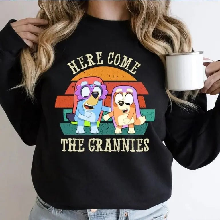 Here Come The Grannies Bluey Dad Shirt Hoodie, Sweatshirt | HypeDripTees.com