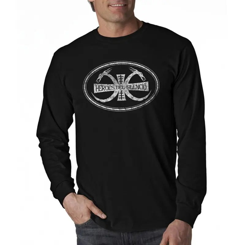 Heroes Del Silencio Bunbury Distressed Logo B Long Sleeve T-Shirt Casual Classic Hoodie, Sweatshirt | HypeDripTees.com