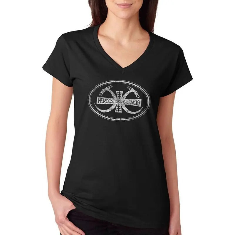 Heroes Del Silencio Bunbury Distressed Logo B Women's V-Neck T-Shirt Casual Comfort Hoodie, Sweatshirt | HypeDripTees.com