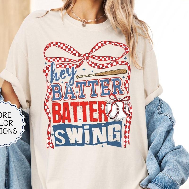 Hey Batter Batter Swing Shirt, Coquette Baseball Shirt, Baseball Lover, Baseball Mom Shirt, Game Day Tee, Sports Mom...