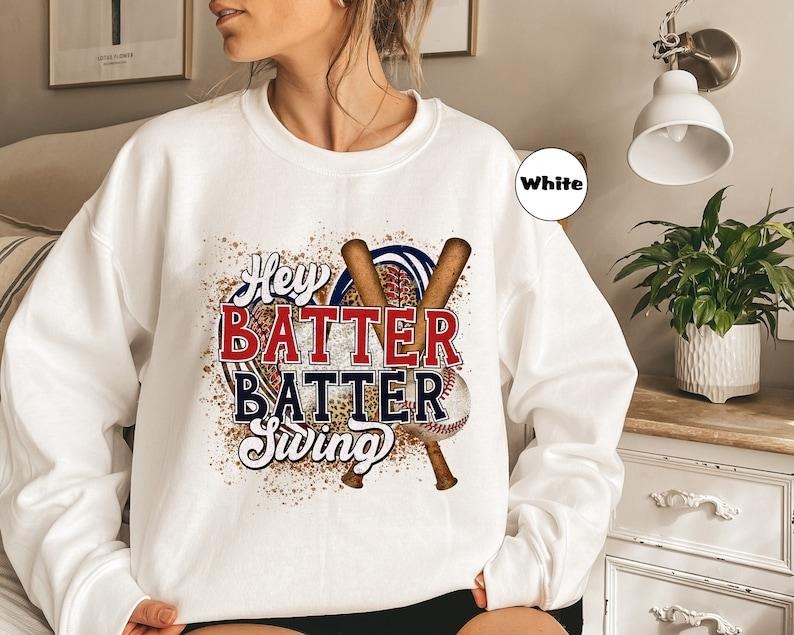 Hey Batter Batter Swing Sweatshirt, Baseball Hoodie, Baseball Match Day Outfit, Trendy Baseball Game Day Clothing, Sports...