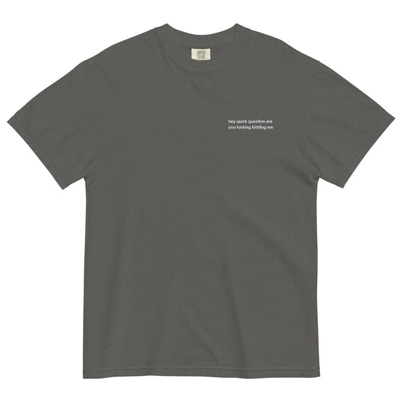 Hey Quick Question Are You Kidding Me Shirt, Embroidered Comfort Colors Unisex garment-dyed heavyweight t-shirt Hoodie,...