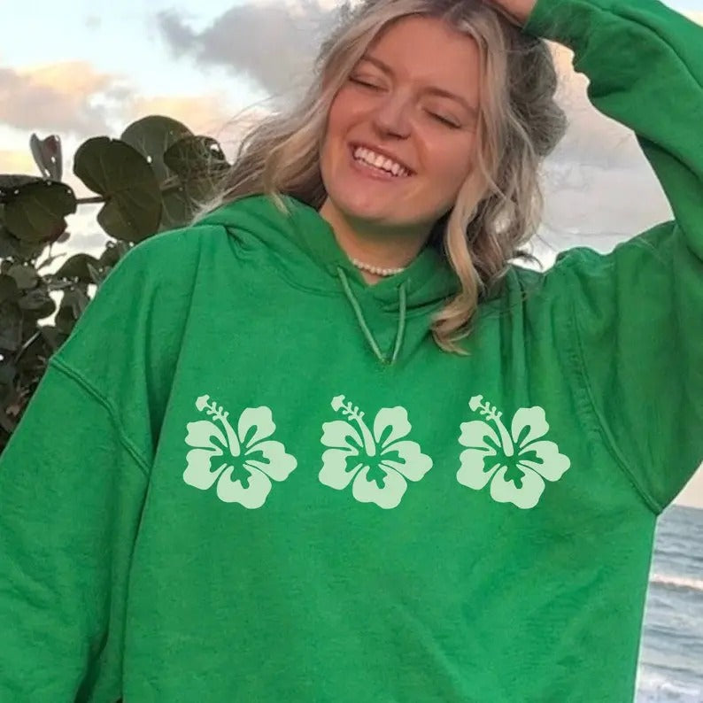 Hibiscus Flower Hoodie, Summer Vacation Shirt, Beach Hoodie, Trendy Hoodie, Preppy Clothes, Oversized Shirt, Indie Retro,...